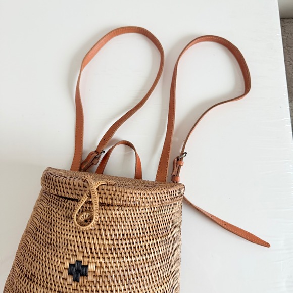 Woven Wicker Leather‎ Strap Mini Backpack